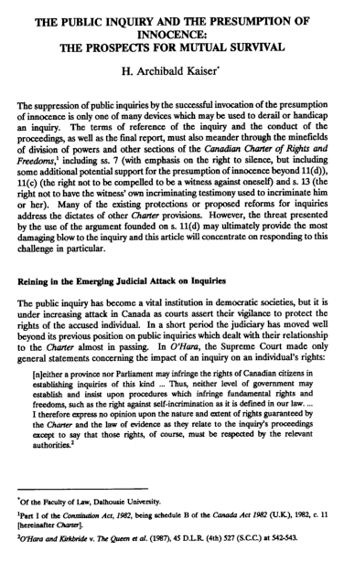 (PDF) The Public Inquiry and the Presumption of Innocence: The ...