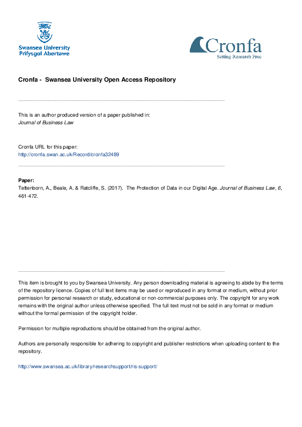 (PDF) The Protection of Data in our Digital Age