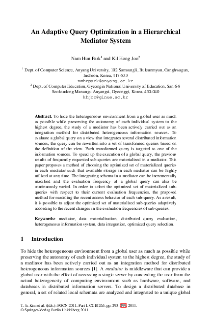 (PDF) An Adaptive Query Optimization in a Hierarchical Mediator System