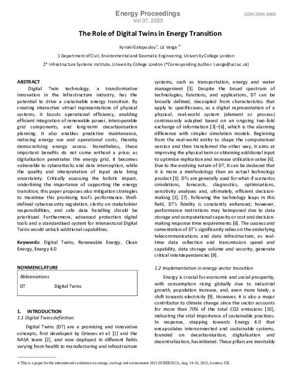 (PDF) The Role of Digital Twins in Energy Transition