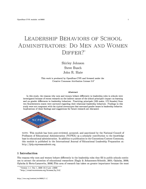 (PDF) Leadership Behaviors of School Administrators: Do Men and Women ...