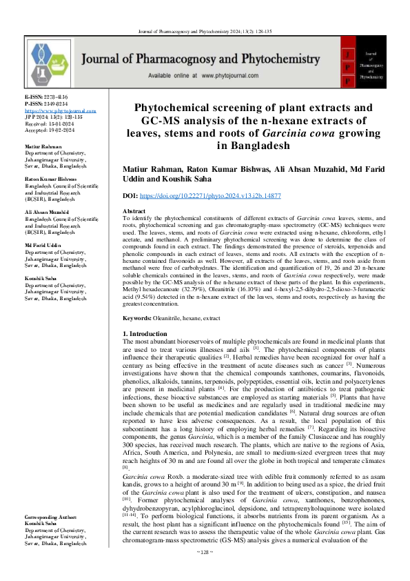 (PDF) Phytochemical screening of plant extracts and GC-MS analysis of ...