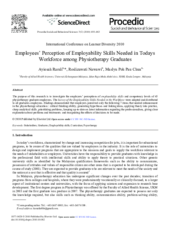 (PDF) Employees’ Perception of Employability Skills Needed in Todays ...