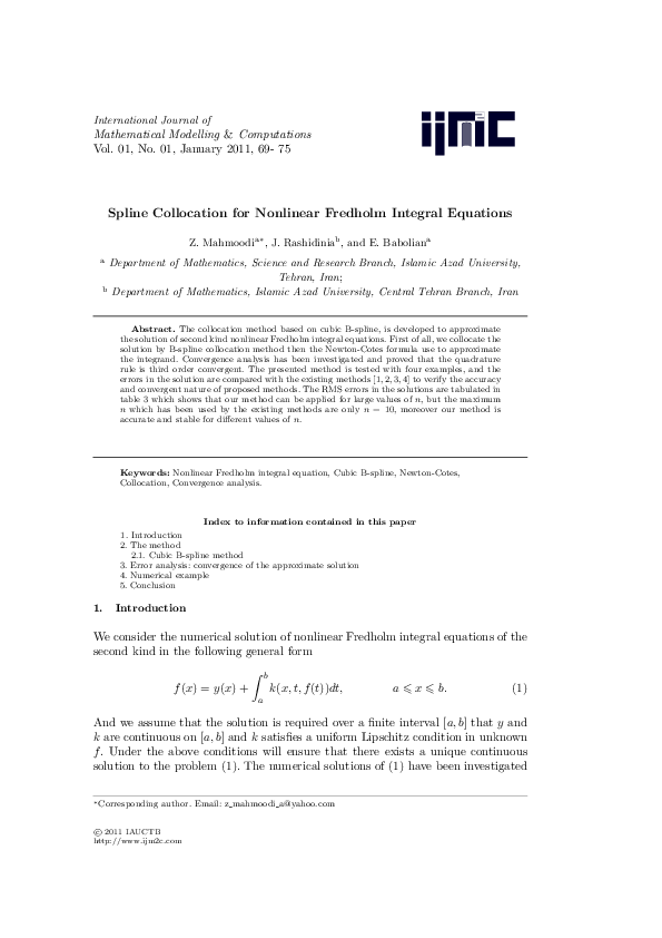 (PDF) Spline Collocation for Nonlinear Fredholm Integral Equations