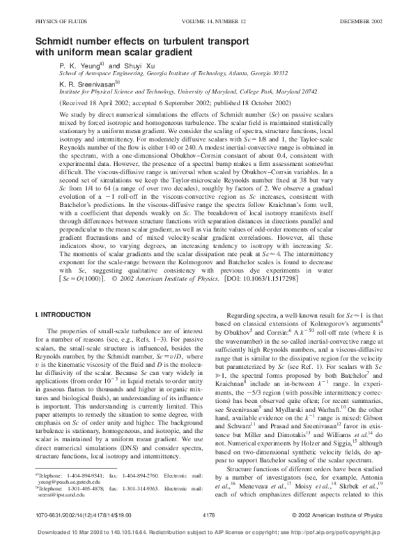 (PDF) Schmidt number effects on turbulent transport with uniform mean ...