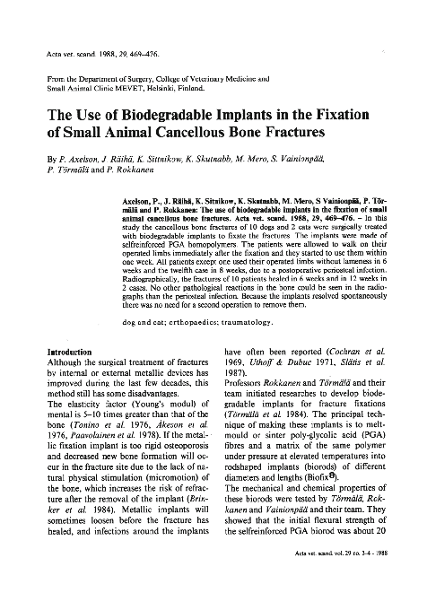 (PDF) The Use of Biodegradable Implants in the Fixation of Small Animal ...