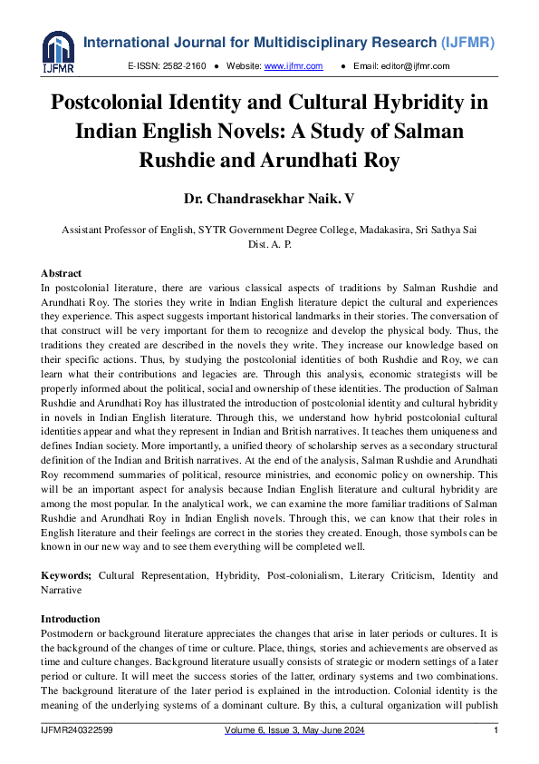 (PDF) Postcolonial Identity and Cultural Hybridity in Indian English ...