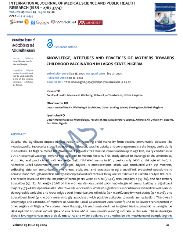 (PDF) KNOWLEDGE, ATTITUDES AND PRACTICES OF MOTHERS TOWARDS CHILDHOOD ...