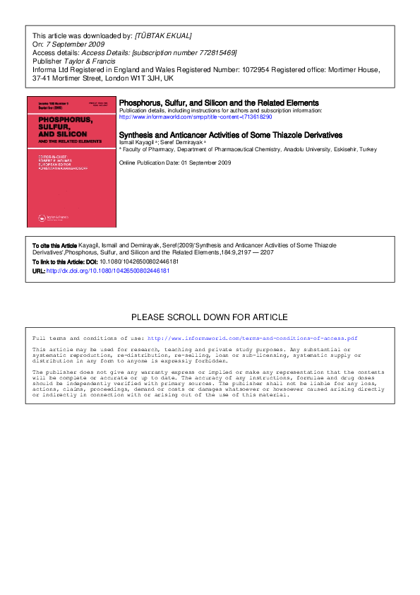 (PDF) Synthesis and Anticancer Activities of Some Thiazole Derivatives