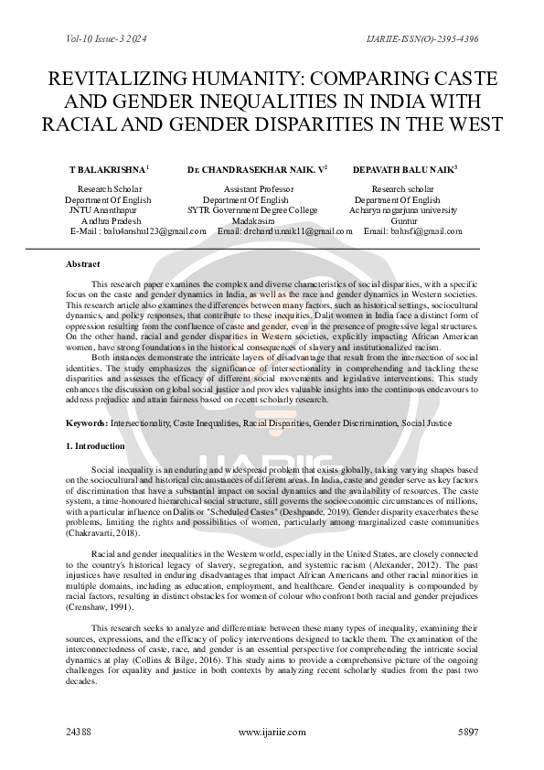 (PDF) REVITALIZING HUMANITY: COMPARING CASTE AND GENDER INEQUALITIES IN ...