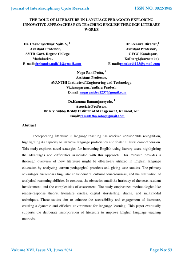 (PDF) THE ROLE OF LITERATURE IN LANGUAGE PEDAGOGY: EXPLORING INNOVATIVE ...
