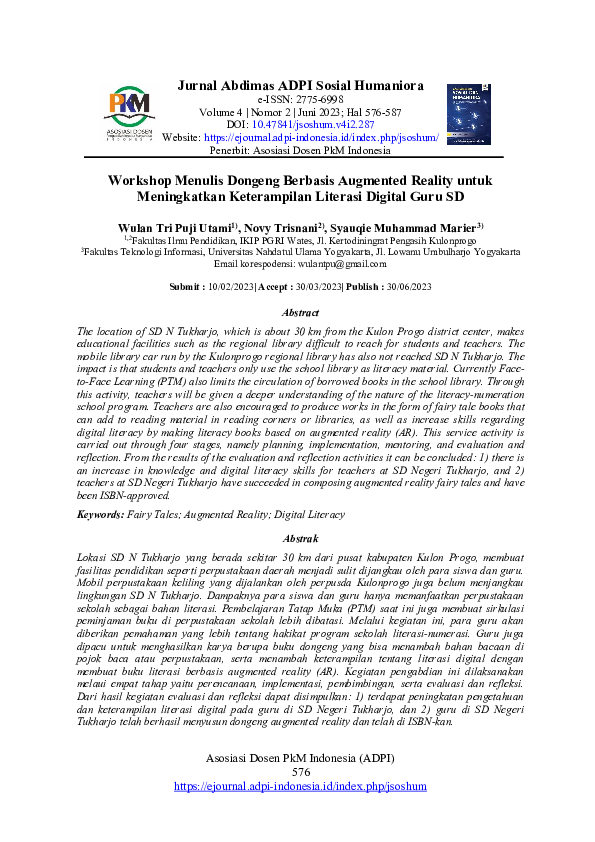 Workshop Menulis Dongeng Berbasis Augmented Reality untuk Meningkatkan Keterampilan Literasi Digital Guru SD