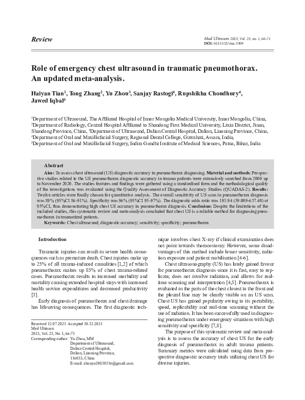 (PDF) Role of emergency chest ultrasound in traumatic pneumothorax. An ...