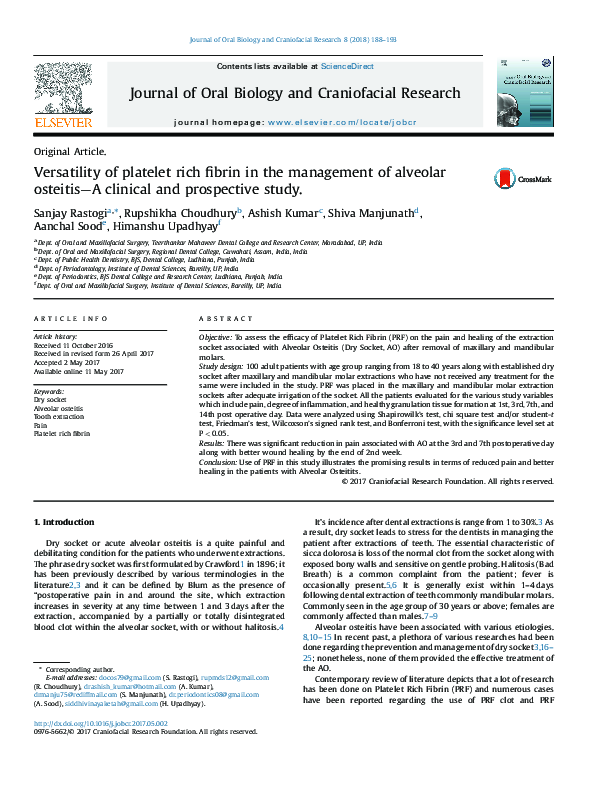 (PDF) Versatility of platelet rich fibrin in the management of alveolar ...