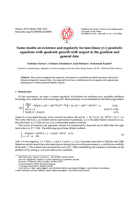 (PDF) Some results on existence and regularity for non-linear p(x ...
