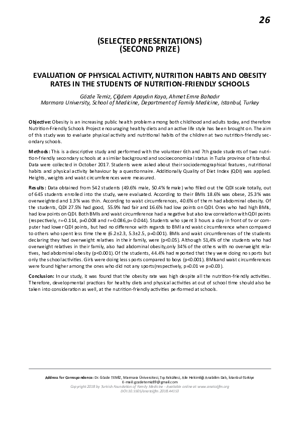(PDF) Evaluation of Physical Activity, Nutrition Habits and Obesity ...