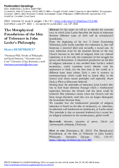 (PDF) Metaphysical Foundations of the Idea of Tolerance in John Locke's ...