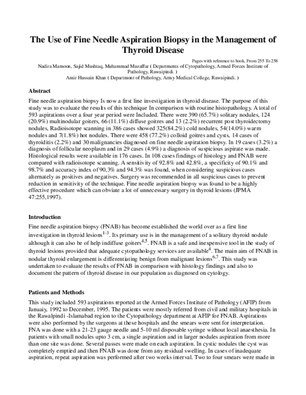 (PDF) The use of fine needle aspiration biopsy in the management of ...