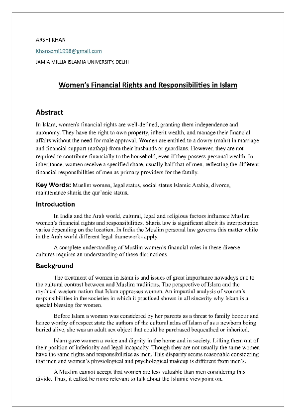(PDF) Women's rights and responsibilities in islam