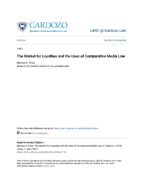 (PDF) The Market for Loyalties and the Uses of Comparative Media Law