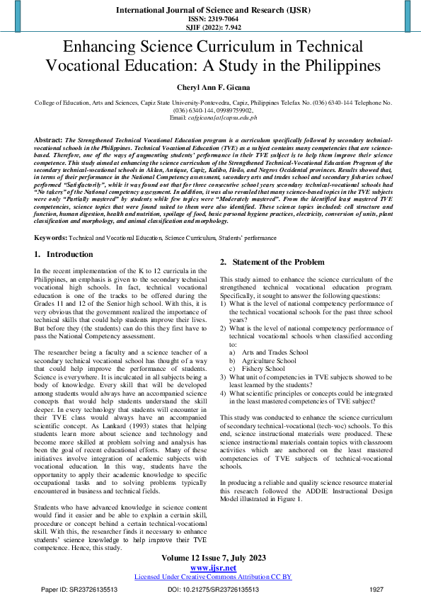 (PDF) Enhancing Science Curriculum in Technical Vocational Education: A ...