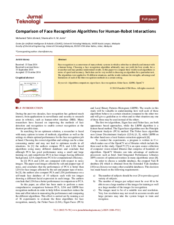 (PDF) Comparison of Face Recognition Algorithms for Surveillance of ...