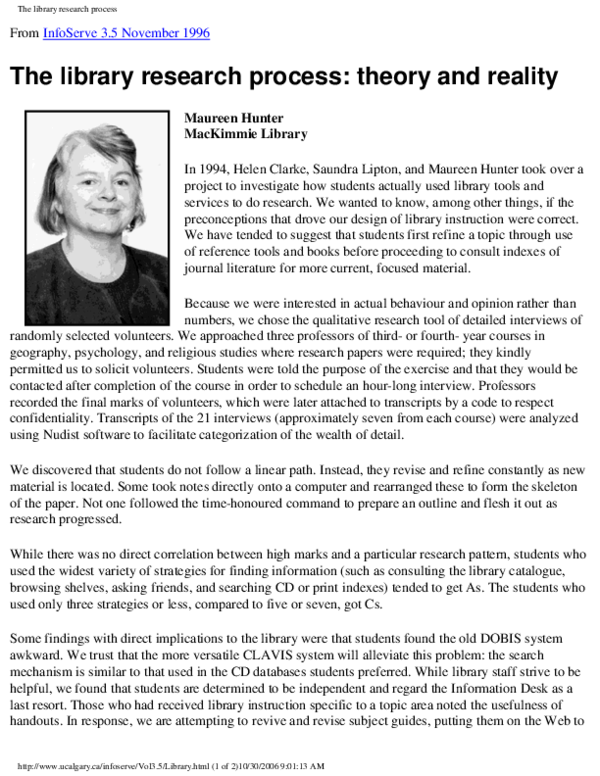 (PDF) The library research process: theory and reality