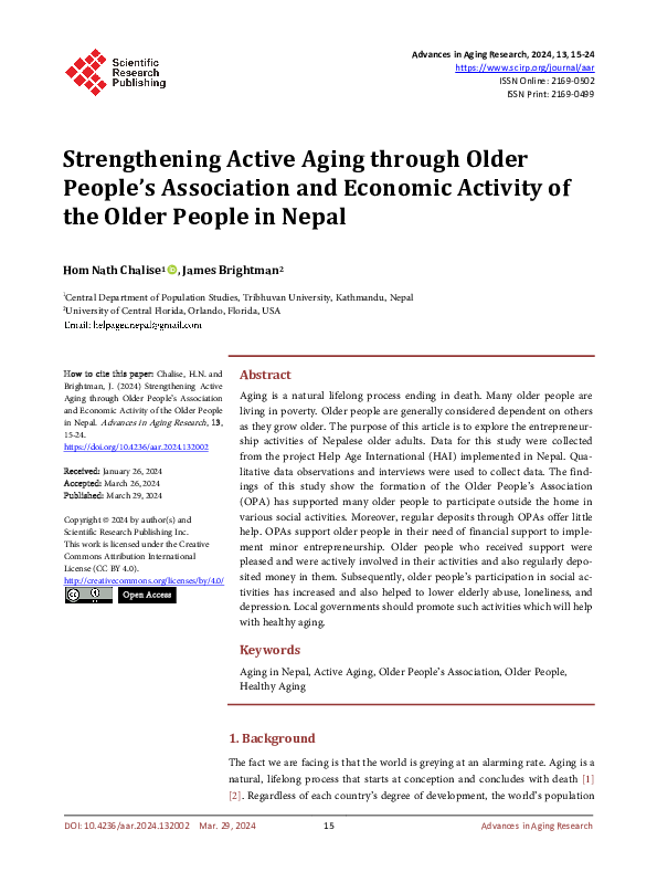 (PDF) Strengthening Active Aging through Older People’s Association and ...