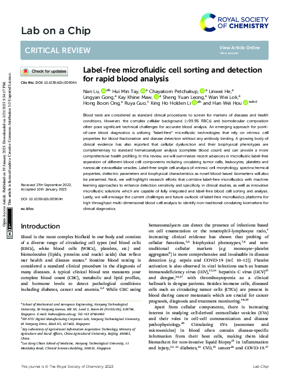 (PDF) Label-free microfluidic cell sorting and detection for rapid ...