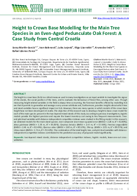(PDF) Height to Crown Base Modelling for the Main Tree Species in an ...