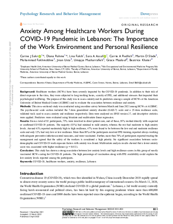 (PDF) Anxiety Among Healthcare Workers During COVID-19 Pandemic in ...