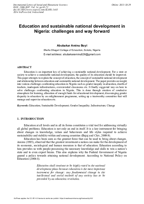 (PDF) Education and Sustainable National Development in Nigeria ...
