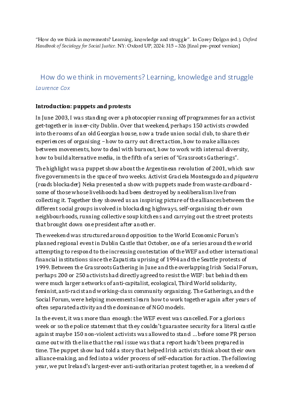 (PDF) How do we think in movements? Learning, knowledge and struggle