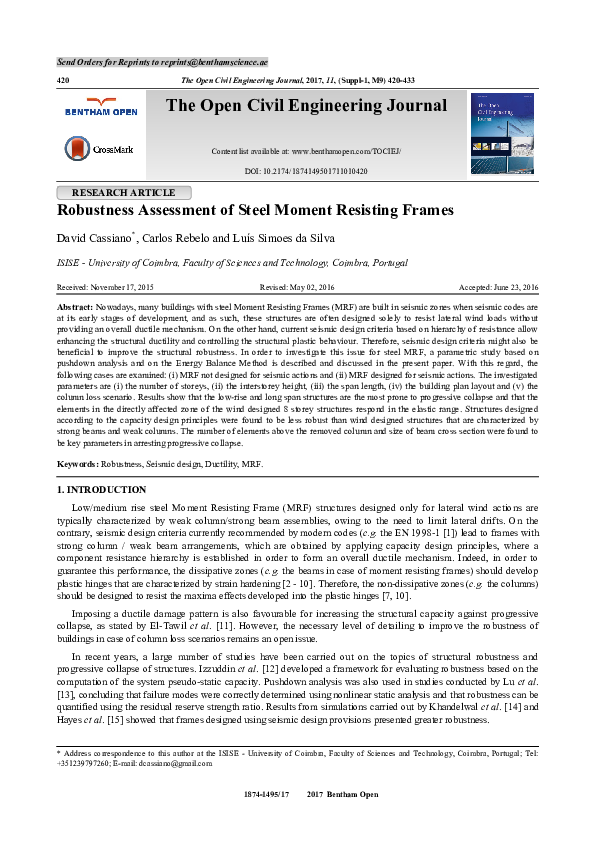 (PDF) Robustness Assessment of Steel Moment Resisting Frames