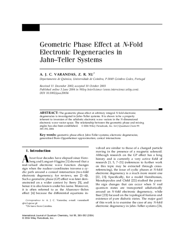 (PDF) Geometric phase effect at N‐fold electronic degeneracies in Jahn ...
