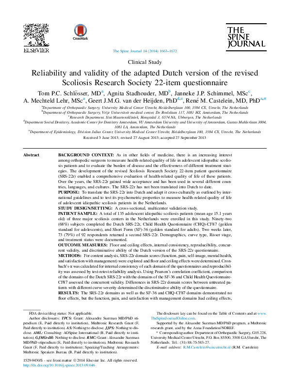 (PDF) Reliability and validity of the adapted Dutch version of the ...