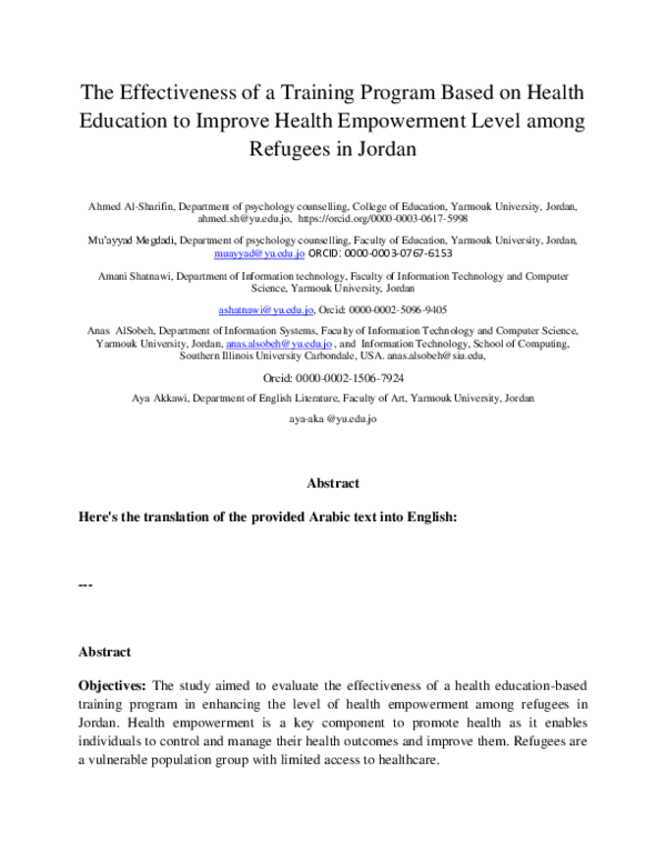 (PDF) The Effectiveness of a Training Program Based on Health Education ...