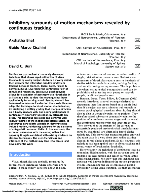(PDF) Inhibitory surrounds of motion mechanisms revealed by continuous ...