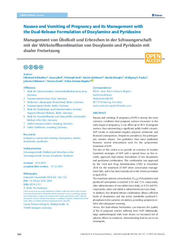(PDF) Nausea and Vomiting of Pregnancy and its Management with the Dual ...