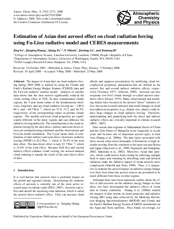 (PDF) Estimation of Asian dust aerosol effect on cloud radiation ...