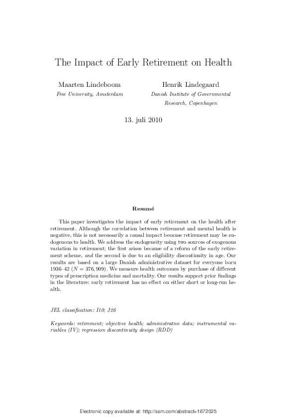 (PDF) The Impact of Early Retirement on Health
