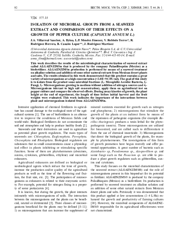 (PDF) Isolation of Microbial Groups from a Seaweed Extract and ...