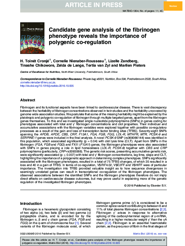 (PDF) Candidate gene analysis of the fibrinogen phenotype reveals the ...