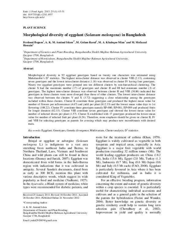 (PDF) Morphological diversity of eggplant (Solanum melongena) in Bangladesh