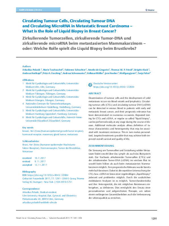 (PDF) Circulating Tumour Cells, Circulating Tumour DNA and Circulating ...