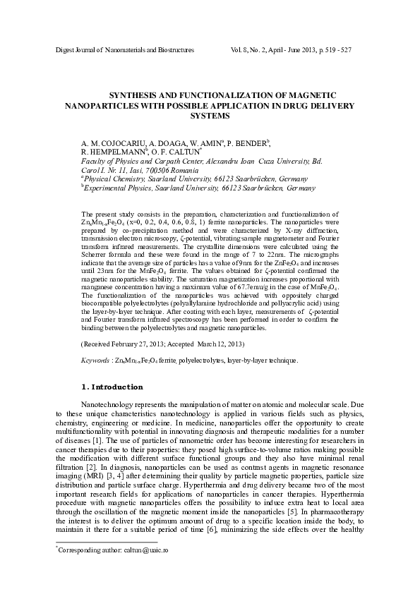 (PDF) Synthesis and Functionalization of Magnetic Nanoparticles with ...