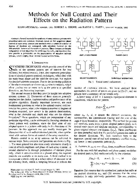 (PDF) Methods for null control and their effects on the radiation pattern