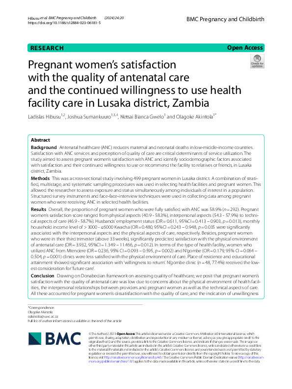 (PDF) Pregnant women’s satisfaction with the quality of antenatal care ...