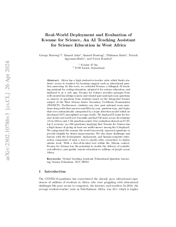 (PDF) Real-World Deployment and Evaluation of Kwame for Science, An AI ...