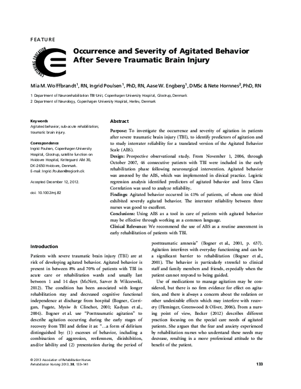 (PDF) Occurrence and Severity of Agitated Behavior After Severe ...